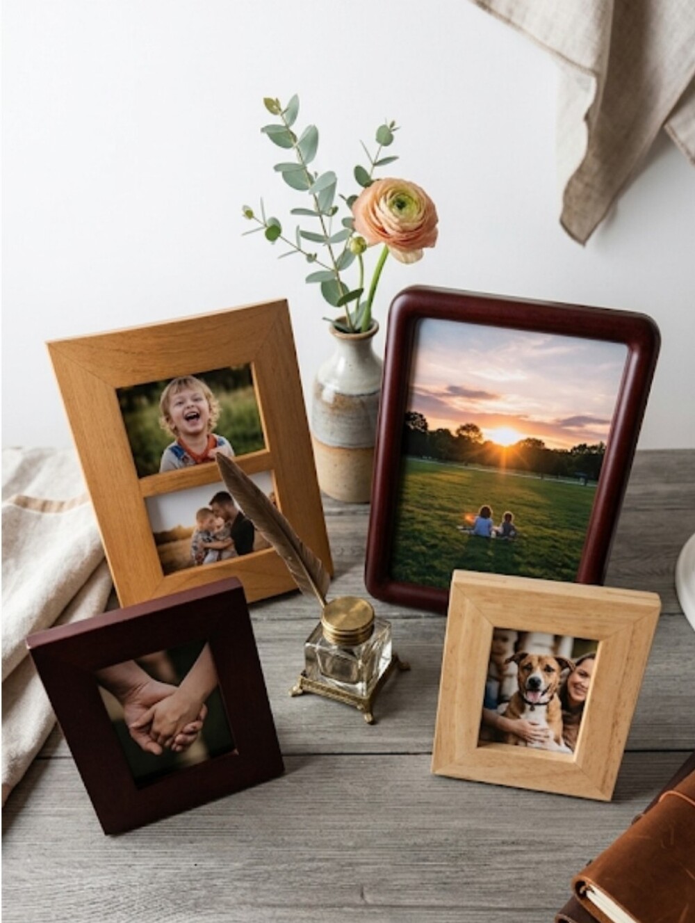 Classic Real Wood Photo Frame Collection - Natural & Mahogany